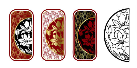 Naklejka premium Set of stamps with magnolias in Chinese style