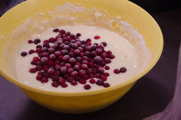  frozen lingonberries in a pie dough