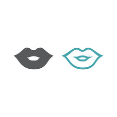 Vector picture of female lips. Set of vector icons. Flat design. Monohrome