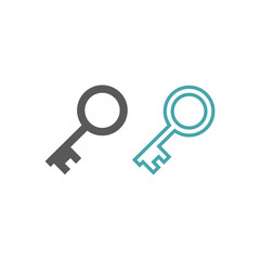 Vector picture of a key. Set of vector icons. Flat design. Monohrome