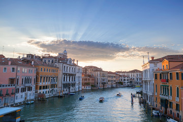 Naklejka premium Boats on Grand Canal in Venice, Italy at sunset