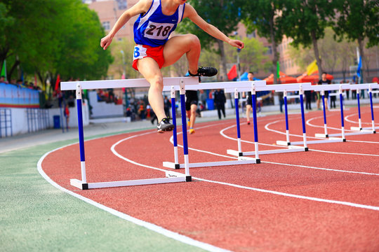 Hurdle race, on the track and field