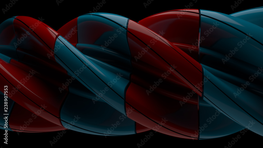 Poster 3d rendered abstract background. twisted reflective geometry. compex twisted segmented structure wit