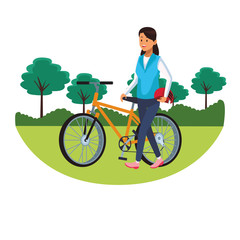 woman with bicicle parkscape