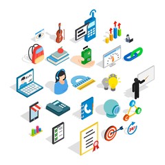 Training courses icons set. Isometric set of 25 training courses vector icons for web isolated on white background