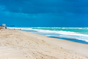 View of the sandy beach in Miami, Florida, USA. Copy space for text.