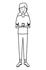 Fototapeta premium woman with cellphone black and white