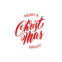 Merry and bright  Christmas  -  hand lettering round desiign inscription vector.