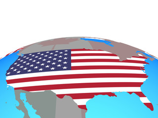 United States with national flag on political globe.