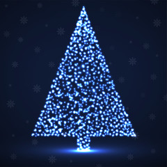 Abstract neon christmas tree of glowing particles. Vector