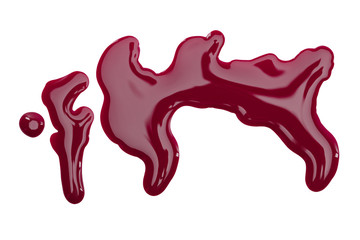 close up view of burgundy nail polish spills isolated on white