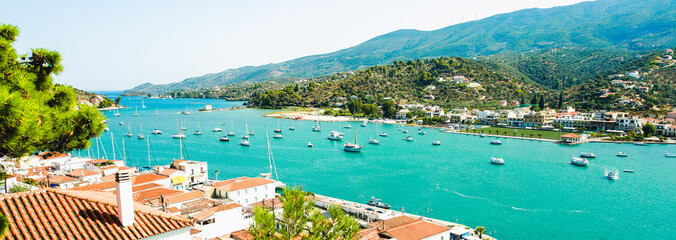 Obraz premium Coast of Paros island in Greece view from above. Panorama view