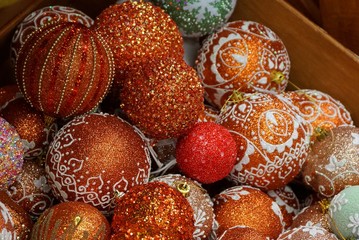 texture of red christmas balls in set
