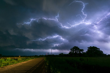 Lightning branches between the clouds during a Nebraska thunderstorm