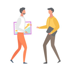 Businesspeople Talking Graphs and Charts on Poster