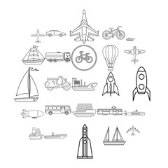 Air transport icons set. Outline set of 25 air transport vector icons for web isolated on white background