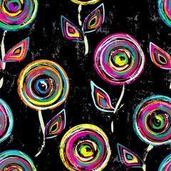 Zelfklevend Fotobehang seamless abstract background pattern, with circles, strokes and splashes, on black, floral © Kirsten Hinte