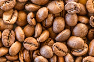 Close up of roasted coffee beans