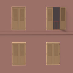 Wooden windows, 3D rendering