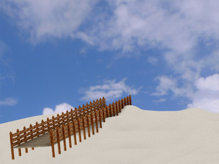 wooden pier on the sand, 3D rendering