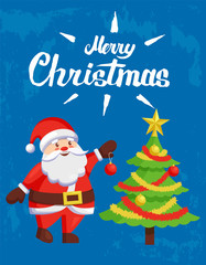 Fototapeta na wymiar Merry Christmas Poster with Santa Claus Greetings