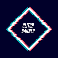 Set of simple geometric square form, frames or border in distorted glitch style. Modern trendy background shapes for design banner, poster, cover, flyer, brochure, card. Vector illustration.