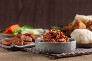 Close up of Spice Mixture Pork Chilly and local food Thai Recipe.