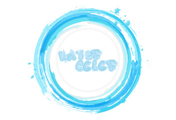 Water calligraphic splash banner card, logo, watercolor design circle ring, ink splatter abstract backround vector illustration