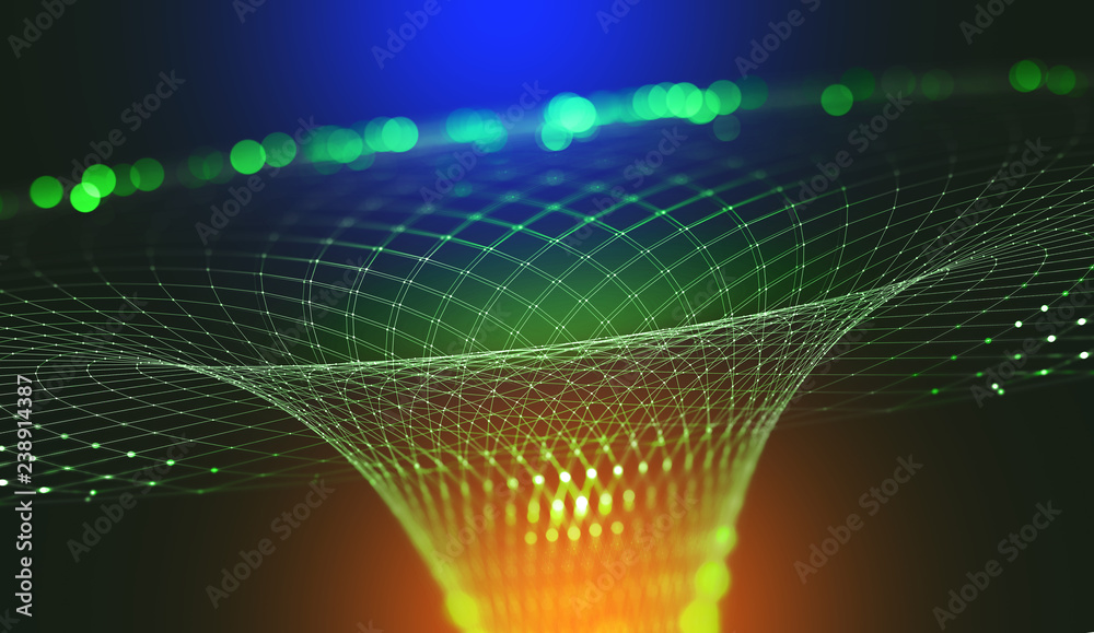 Aufkleber Abstract nanostructure and technologies of the future. Information funnel. Global network. Polygonal light grid. 3D portal illustration with shallow depth of field