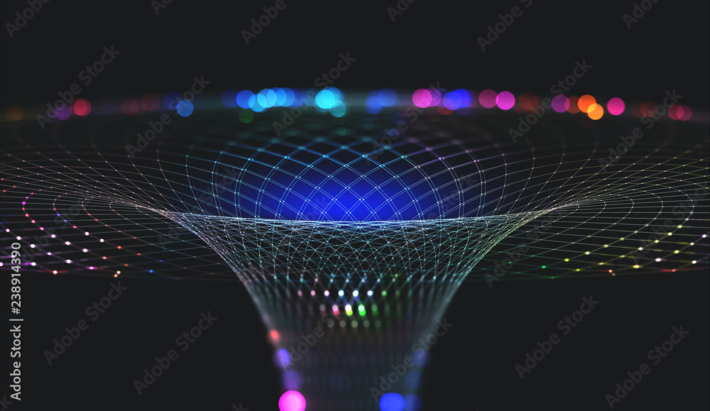 Aufkleber Abstract nanostructure and technologies of the future. Information funnel. Global network. Polygonal light grid. 3D portal illustration with shallow depth of field
