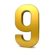 3d number 9 golden rendering sign