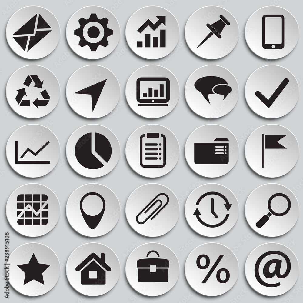 Poster business simple icons set on plates background for graphic and web design, modern simple vector sign