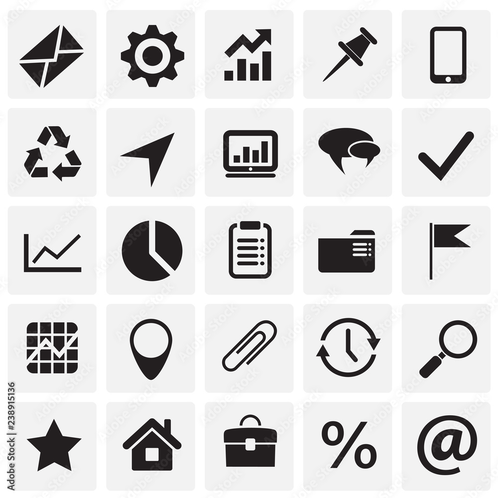 Poster business simple icons set on squares background for graphic and web design, modern simple vector sig