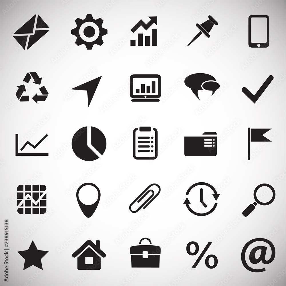 Poster business simple icons set on white background for graphic and web design, modern simple vector sign.