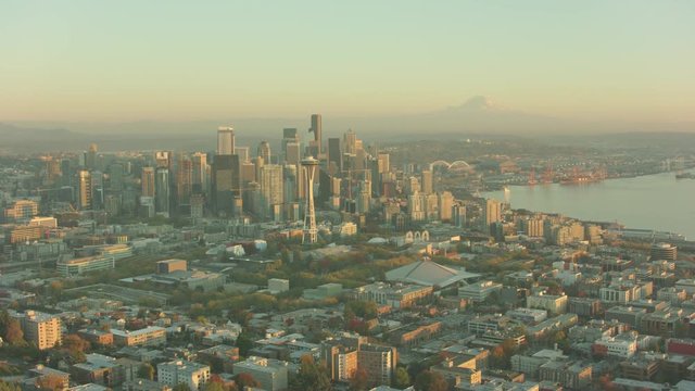 Aerial View Seattle City Washington at Sunset
