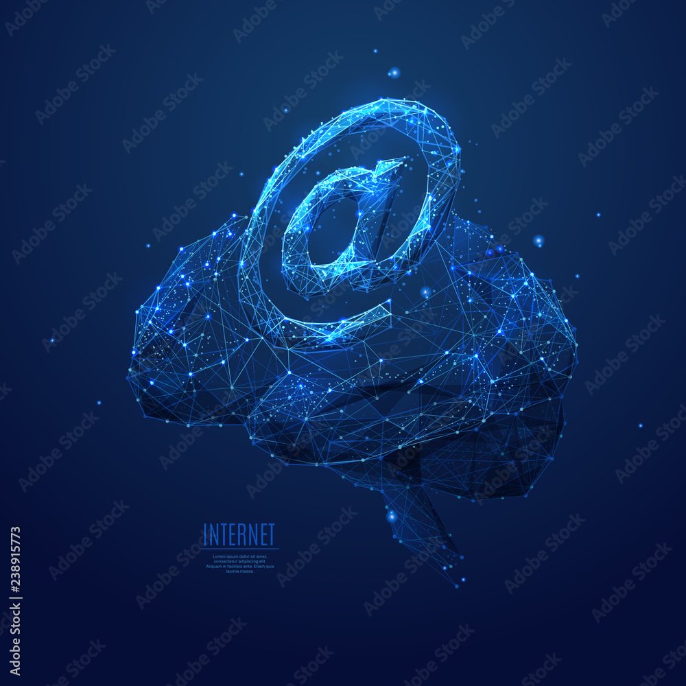 Poster internet on brain low poly background