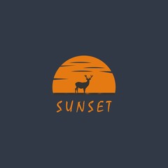 sunset and deer logo template