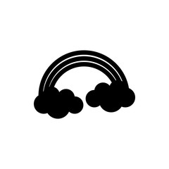 Rainbow with clouds weather icon. Flat vector illustration.