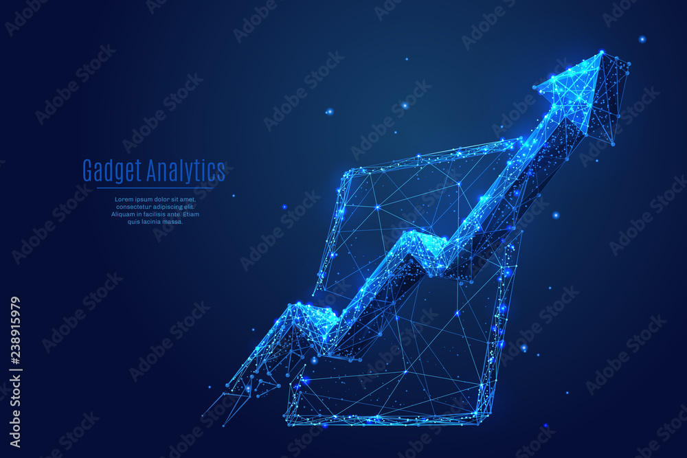 Poster arrow up and pc tablet device low poly