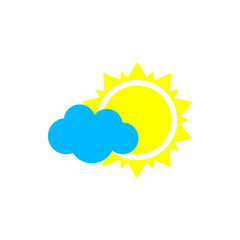 Sun with cloud weather icon. Flat vector illustration.