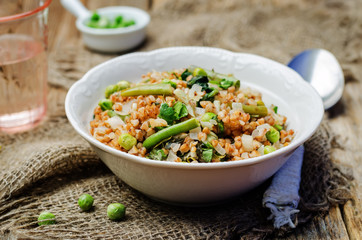 Buckwheat with green peas and beans