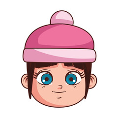 cute winter girl face cartoon