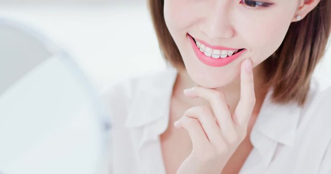 woman with retainer for teeth