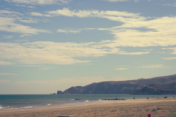 The incredible seascaping view of beach with blue sea in morocco in summer