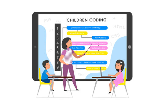 Children coding.