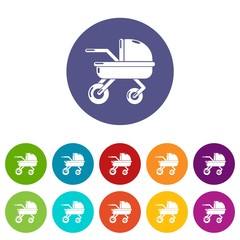 Baby carriage family icons color set vector for any web design on white background