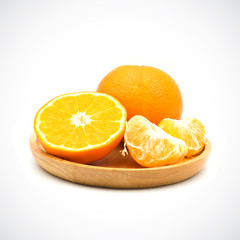 Orange,fruit Sour taste in wood plate on a white background.