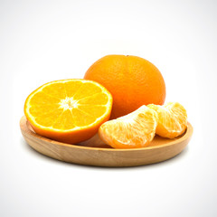 Orange,fruit Sour taste in wood plate on a white background.