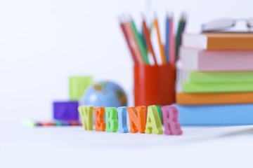 Fototapeta premium word webinar on blurred background .photo with copy space