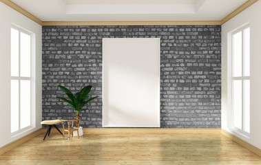 interior design empty room gray brick wall and wooden floor mock up. 3D rendering 
